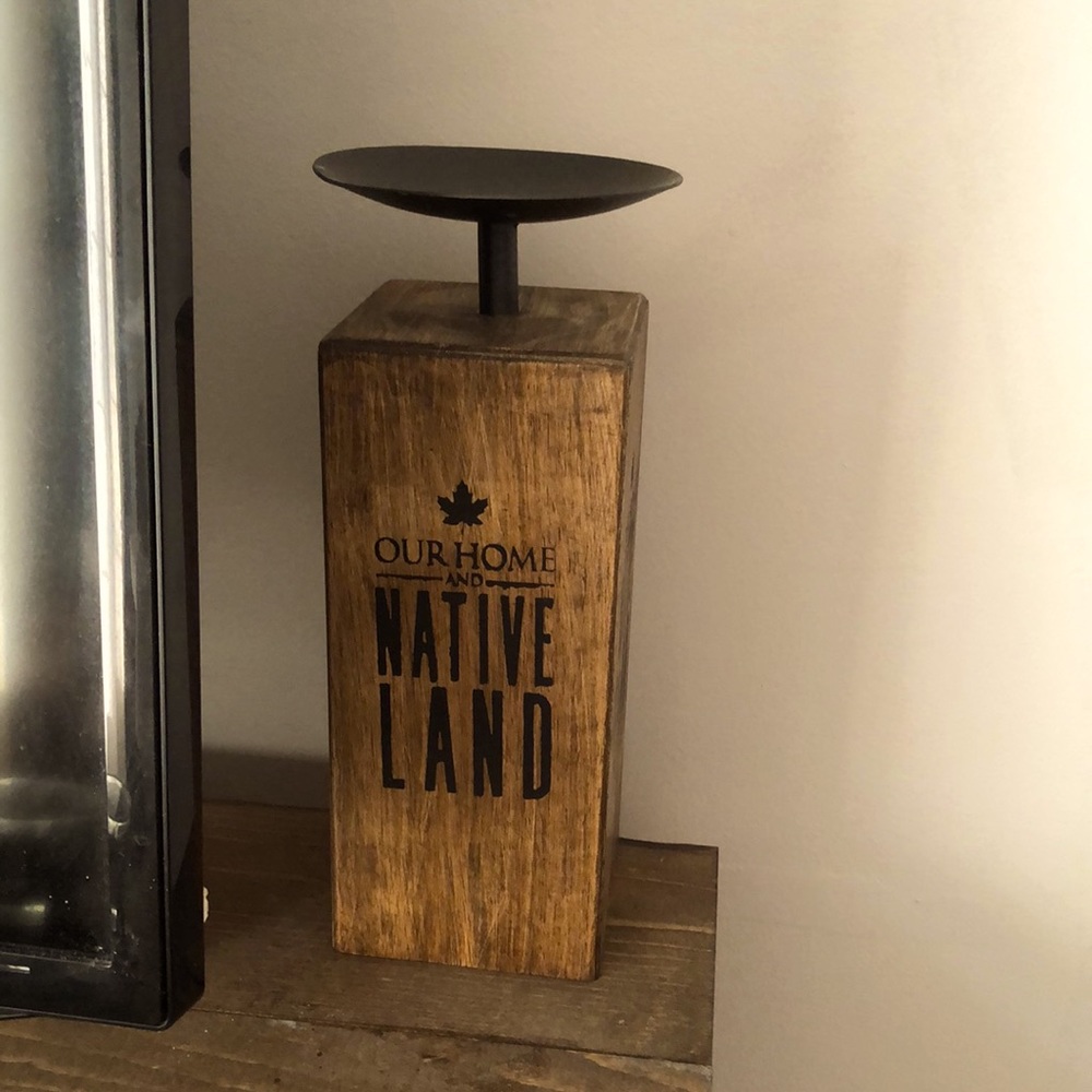 Home and Native Land wooden candle holders